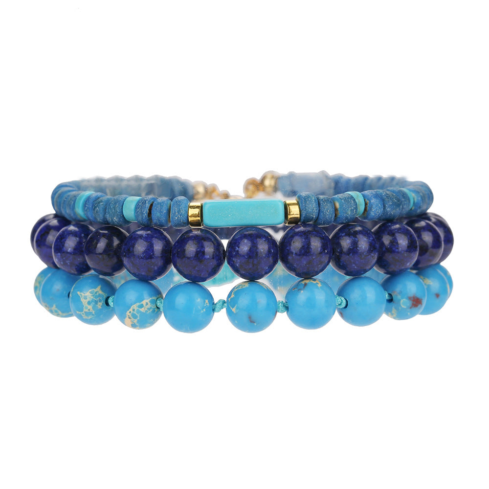 Cross-border popular fashion men's bohemian natural stone beaded elastic bracelet summer beach vacation bracelet women