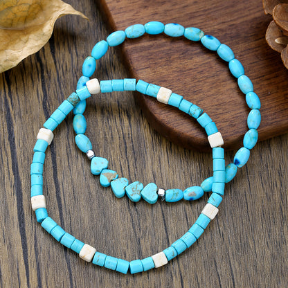 Cross-border new bohemian turquoise bracelet set ethnic turquoise love multi-layer stacked bracelet men