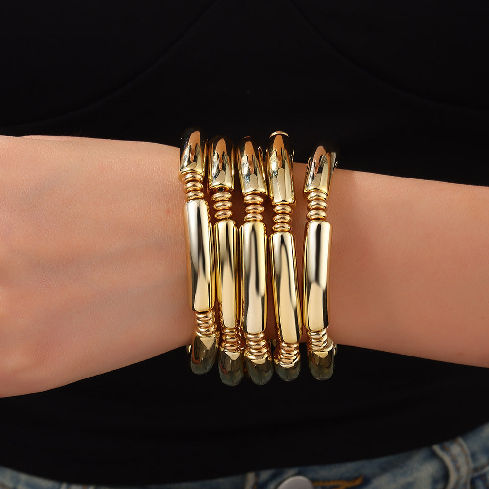 Europe and the United States cross-border hot-selling ins wind beaded bamboo bracelet set design glossy CCB elbow bracelet jewelry women