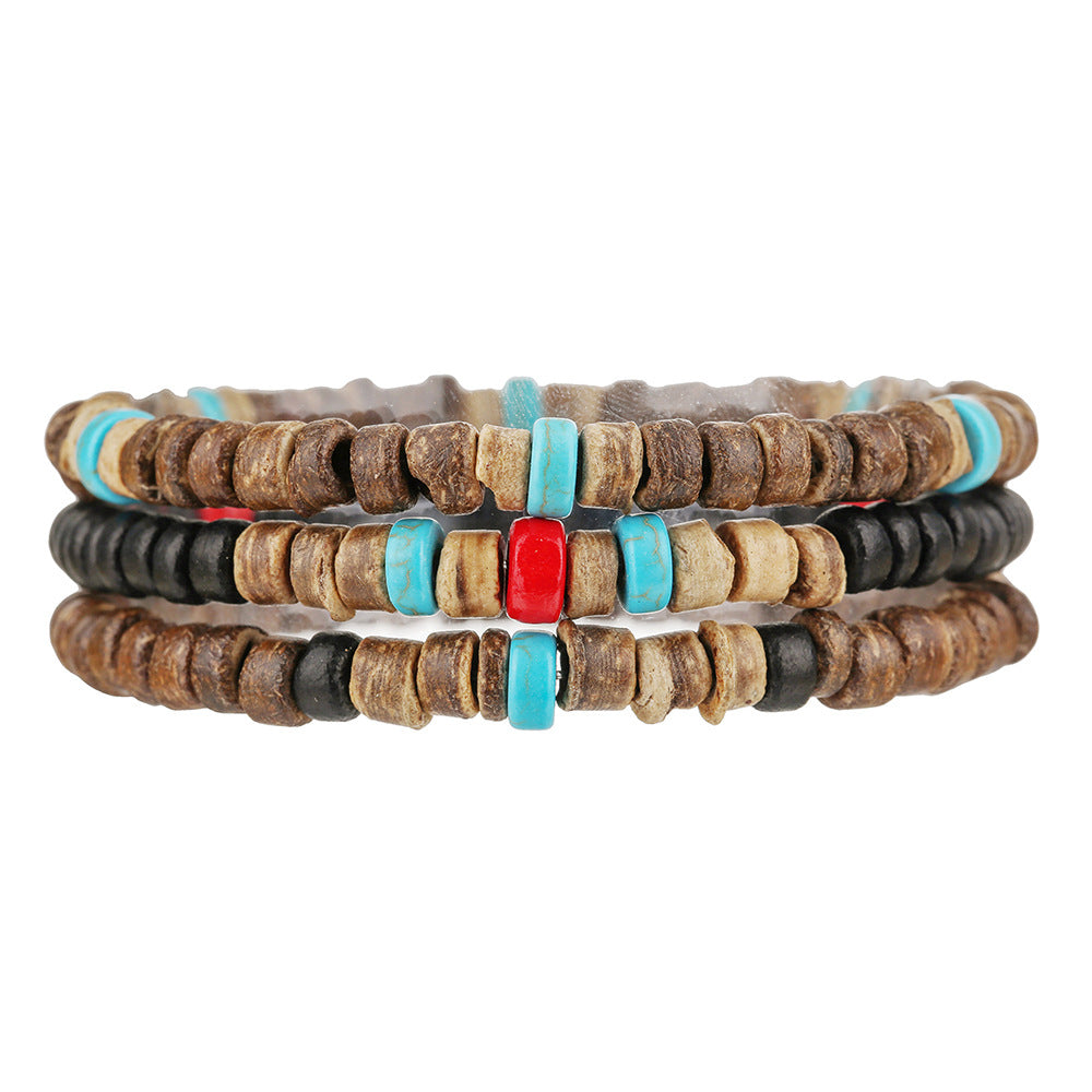 Cross-border new products Bohemian coconut shell turquoise beaded elastic bracelet combination stacked beaded bracelet bracelet men