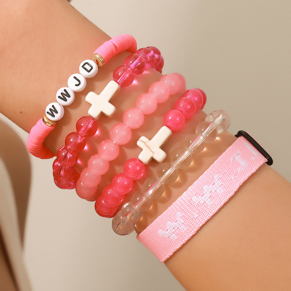 Cross-border hot-selling WWJD cross bracelet bracelet, natural stone unisex charm, faith, friendship, soft ceramic bracelet