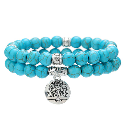 Amazon hot-selling jewelry cross-border supply 8mm turquoise bracelet two-piece set world tree bracelet couple bracelet