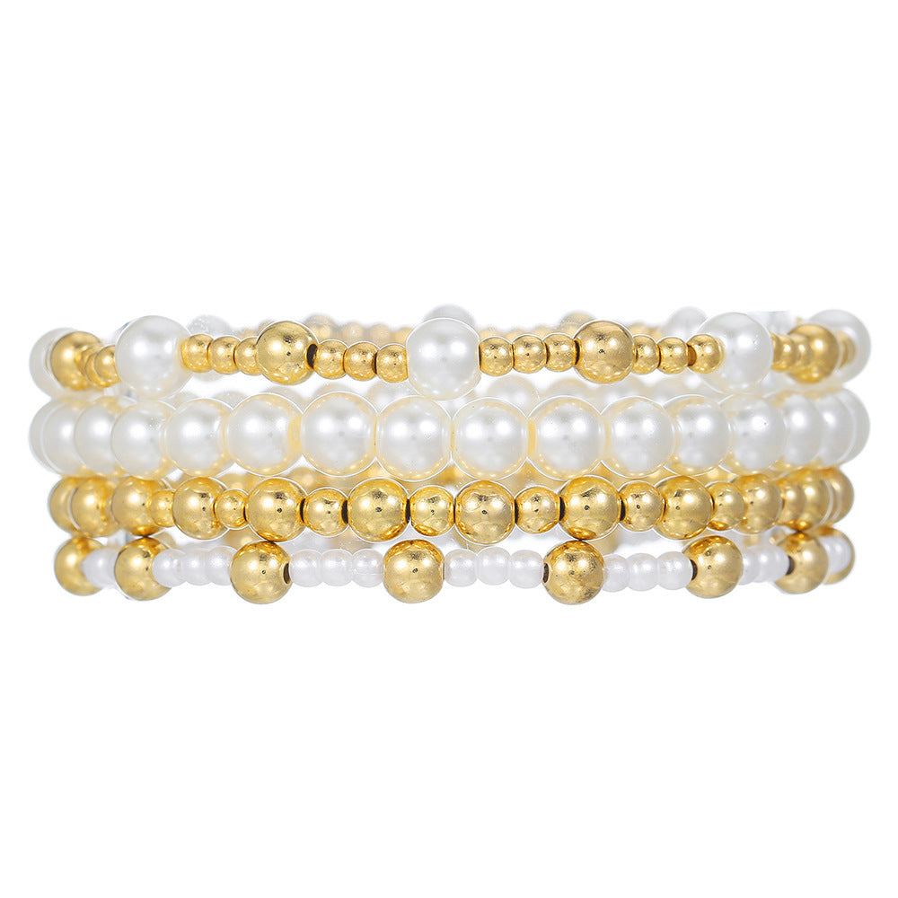 Cross-border new CCB round bead cross beaded bracelet combination fashion versatile trend stacked elastic bracelet women