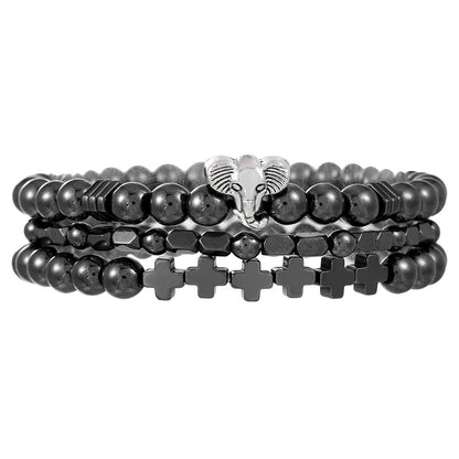 European and American new versatile handmade beaded bracelet set couple beach wind geometric hip-hop black gallstone elastic jewelry