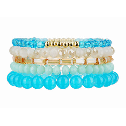 Summer ins style fashion mix and match acrylic crystal bead bracelet women's glass beaded stacking wear holiday bracelet set