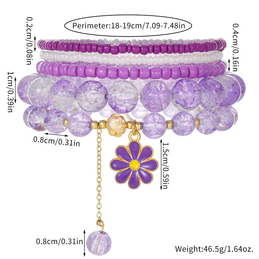 Cross-border foreign trade hot-selling sweet girlfriends jewelry rice beads crystal small daisies fringed elastic bracelet set
