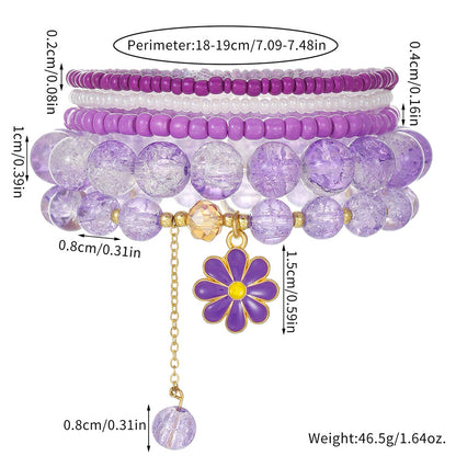 Cross-border foreign trade hot-selling sweet girlfriends jewelry rice beads crystal small daisies fringed elastic bracelet set