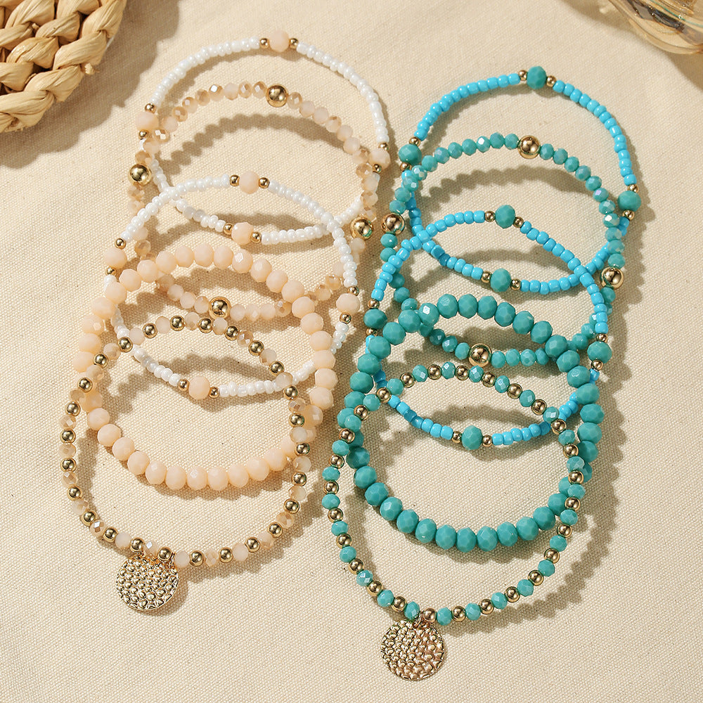 Bohemian fashionable and elegant elastic glass rice bead bracelet set, send girlfriends and girlfriends small fresh stacked bracelets