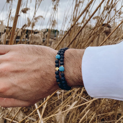 European and American new fashion personalized wooden bead beaded bracelet male trendy hip-hop niche beach wind stacked wearing natural stone bracelet