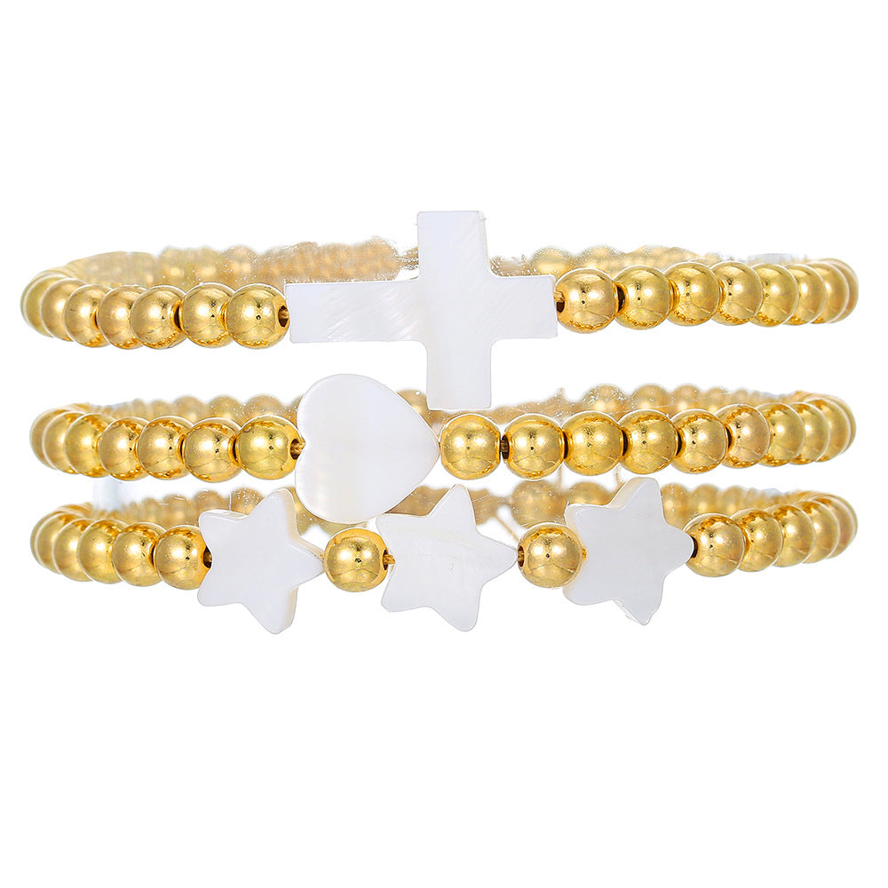 European and American shells love five-pointed star cross bracelet multi-layer stacking adjustable woven couple friendship bracelet women