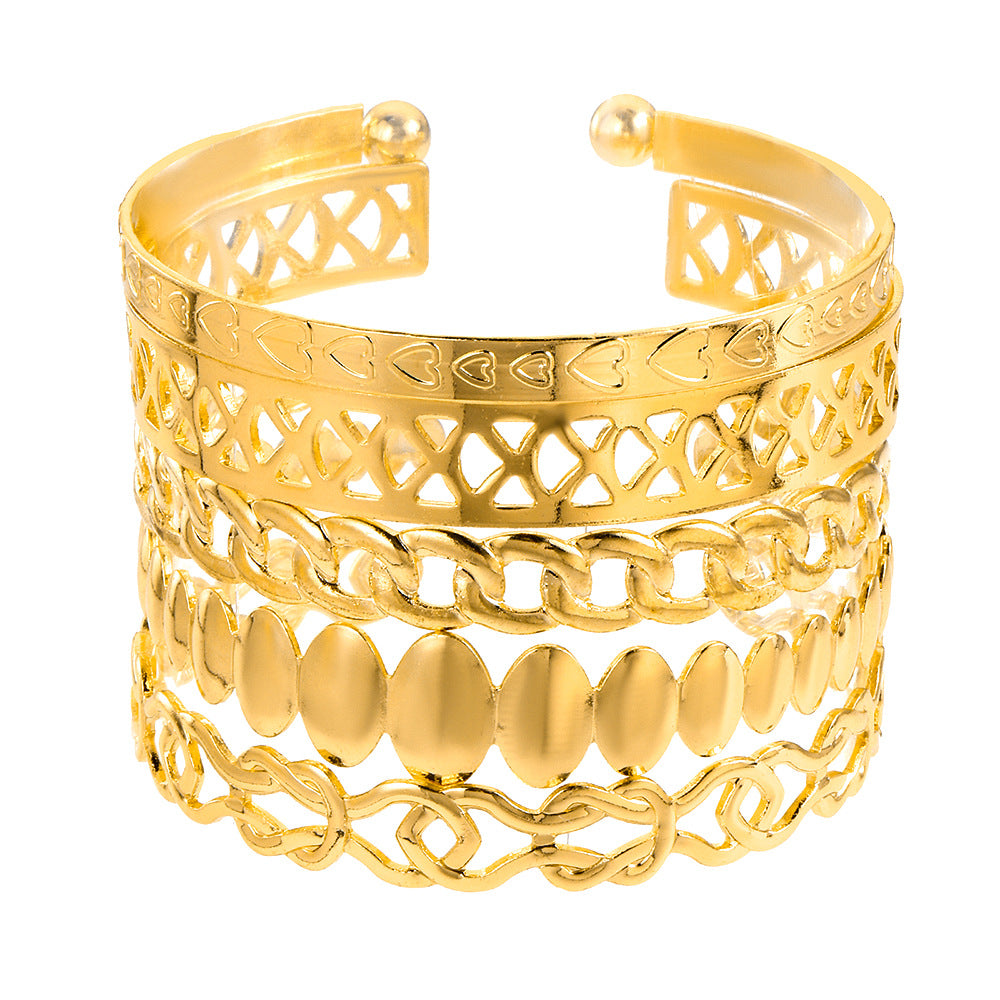 Cross-border hot-selling metal opening bracelet set fashionable mix and match hollow love wheat ear chain stacking bracelet bracelet bracelet