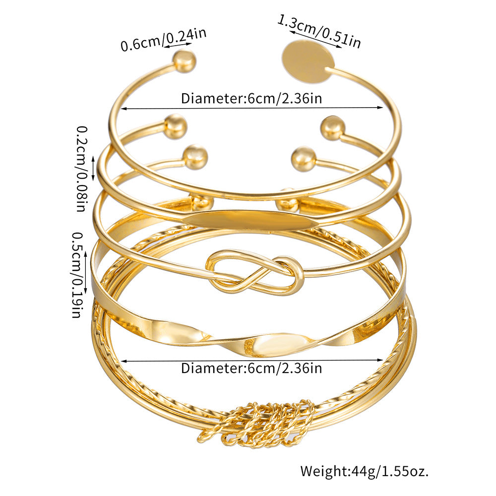 Bohemian retro stacked bracelet set, disc knotted geometric metal open bracelet, female couple bracelet.