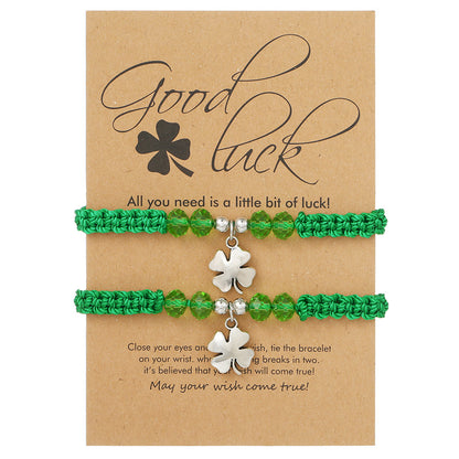 Geometric Crystal Bead Bracelet Women's Small Fresh Clover Pendant Bracelet St. Patrick's Day Green Couple Bracelet