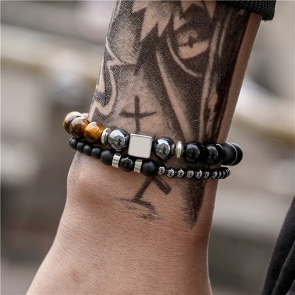 Punk Diablo Stacked Bracelet Combination Black Gallstone Evil Eye Bracelet Tide Retro Neutral Zircon Crown Bracelet