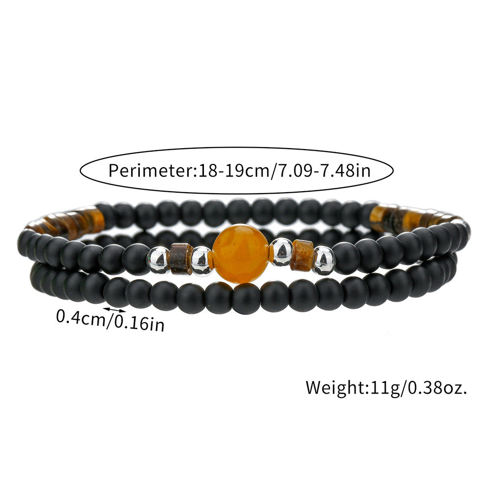 New foreign trade products European and American fashion black agate tiger eye amber stone beaded bracelet simple and versatile men's bracelet combination