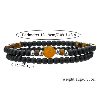 New foreign trade products European and American fashion black agate tiger eye amber stone beaded bracelet simple and versatile men's bracelet combination