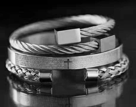 European and American punk jewelry retro trend stainless steel winding three-color square bracelet bracelet wholesale accessories men