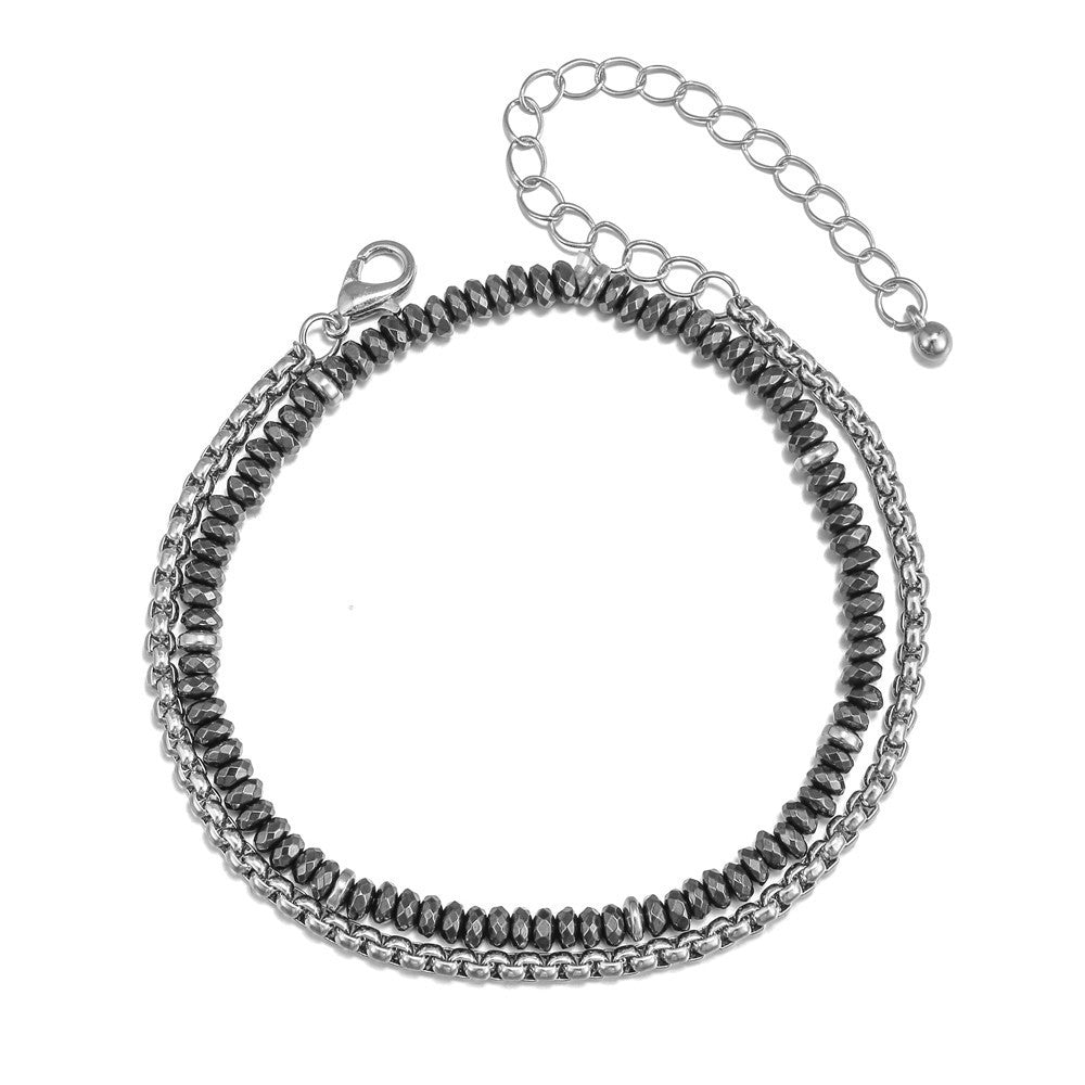 Black iron stone elastic bracelet bracelet male trendy female personality thin bracelet cold wind simple Korean version student bracelet street