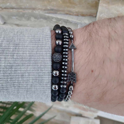 European and American new retro men's turquoise volcanic stone beaded bracelet simple design double-layer stacked bracelet combination