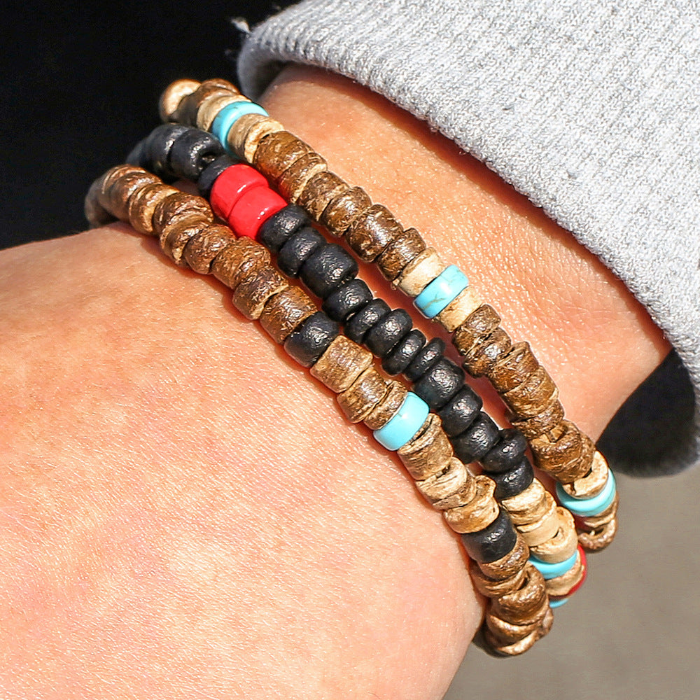 Cross-border new products Bohemian coconut shell turquoise beaded elastic bracelet combination stacked beaded bracelet bracelet men