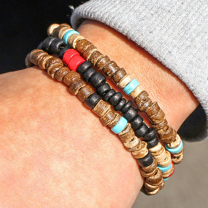 Cross-border new products Bohemian coconut shell turquoise beaded elastic bracelet combination stacked beaded bracelet bracelet men