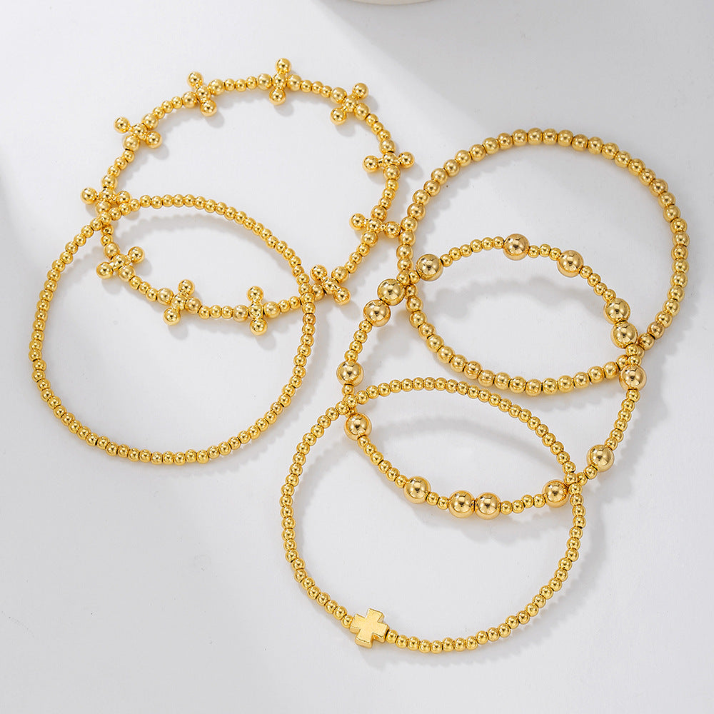 Cross-border new CCB round bead cross beaded bracelet combination fashion versatile trend stacked elastic bracelet women