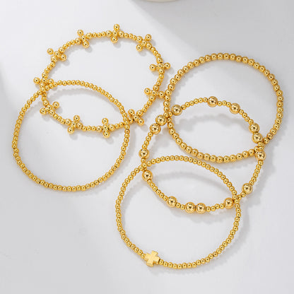 Cross-border new CCB round bead cross beaded bracelet combination fashion versatile trend stacked elastic bracelet women