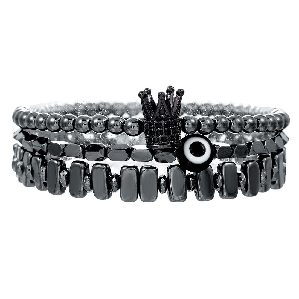 Punk Diablo Stacked Bracelet Combination Black Gallstone Evil Eye Bracelet Tide Retro Neutral Zircon Crown Bracelet