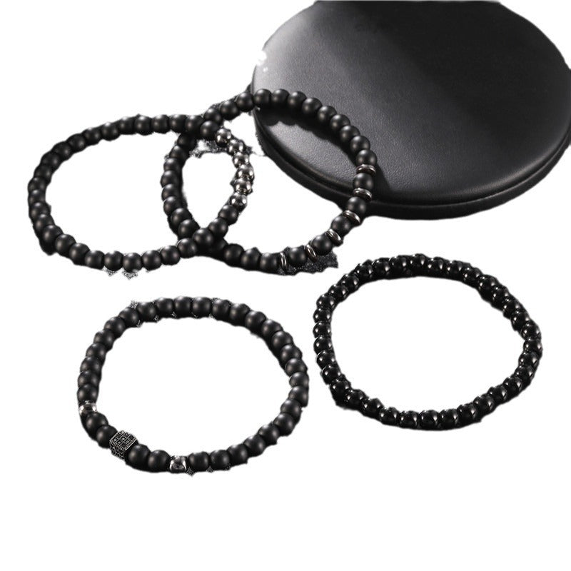 European and American cross-border new jewelry 6mm black matte copper beads copper inlaid zircon dice simple four-piece bracelet set