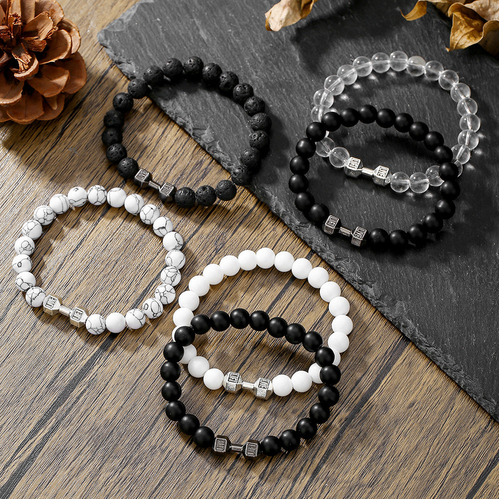 New beaded bracelet, volcanic stone, white turquoise, dumbbell bracelet, European and American accessories, natural stone bracelet, couple bracelet for women