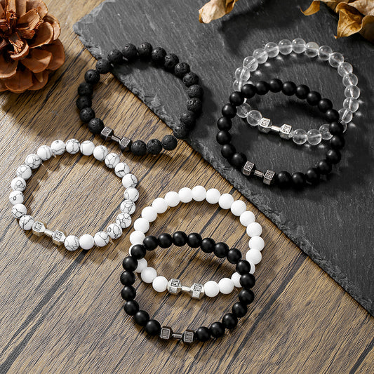 New beaded bracelet, volcanic stone, white turquoise, dumbbell bracelet, European and American accessories, natural stone bracelet, couple bracelet for women