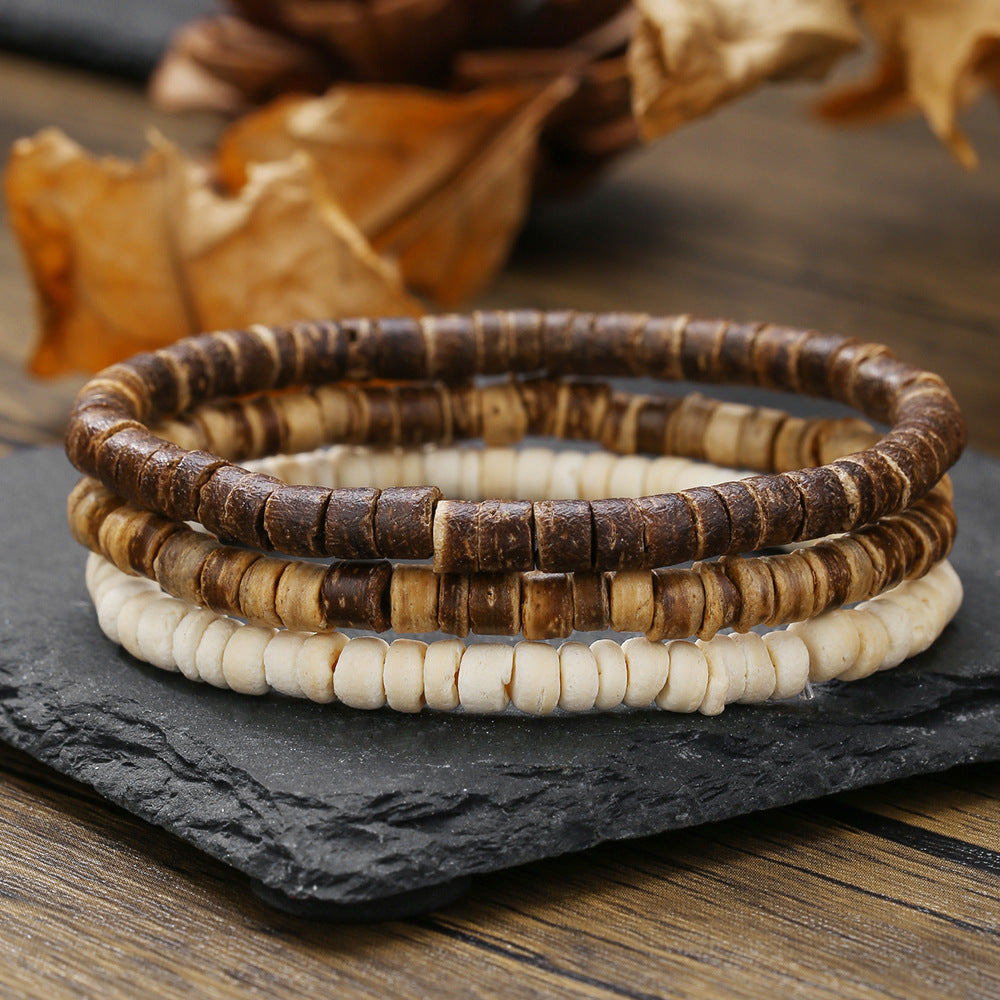 Cross-border hot-selling turquoise cross bracelet female bohemian multi-layer stacked wooden bead coconut shell bracelet couple bracelet