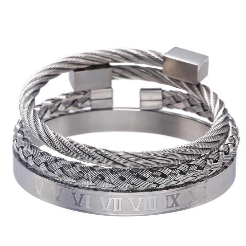 European and American punk jewelry retro trend stainless steel winding three-color square bracelet bracelet wholesale accessories men