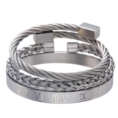 European and American punk jewelry retro trend stainless steel winding three-color square bracelet bracelet wholesale accessories men