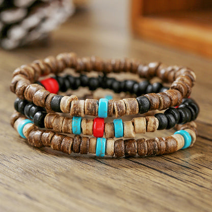 Cross-border natural semi-precious stone bead string men's bracelet volcanic stone wood bead spacer bracelet summer men's vacation jewelry
