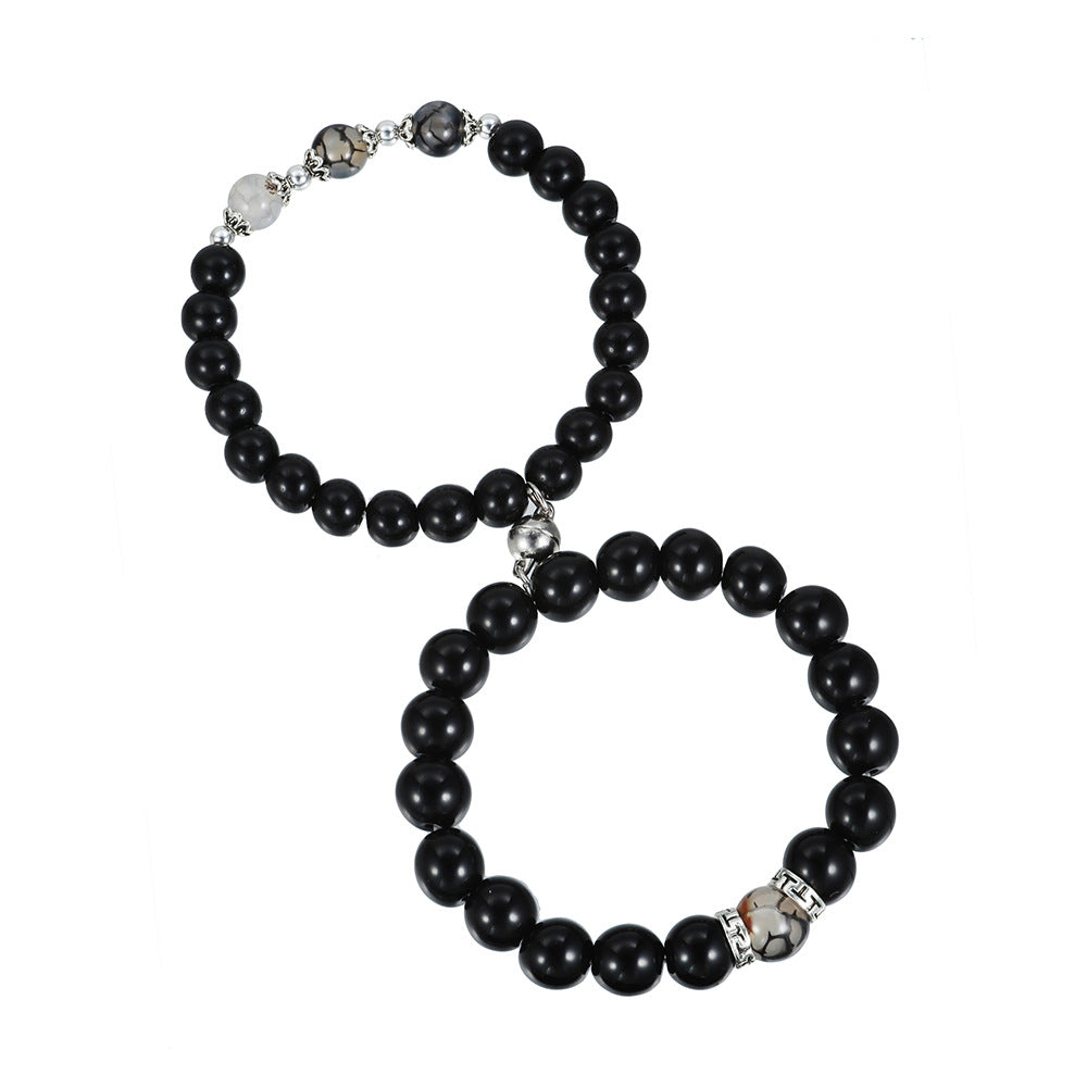 Cross-border hot-selling magnet stone couple bracelet, girlfriend bracelet, elastic black diamond bead Buddha bead bracelet set.