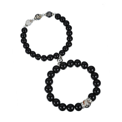 Cross-border hot-selling magnet stone couple bracelet, girlfriend bracelet, elastic black diamond bead Buddha bead bracelet set.