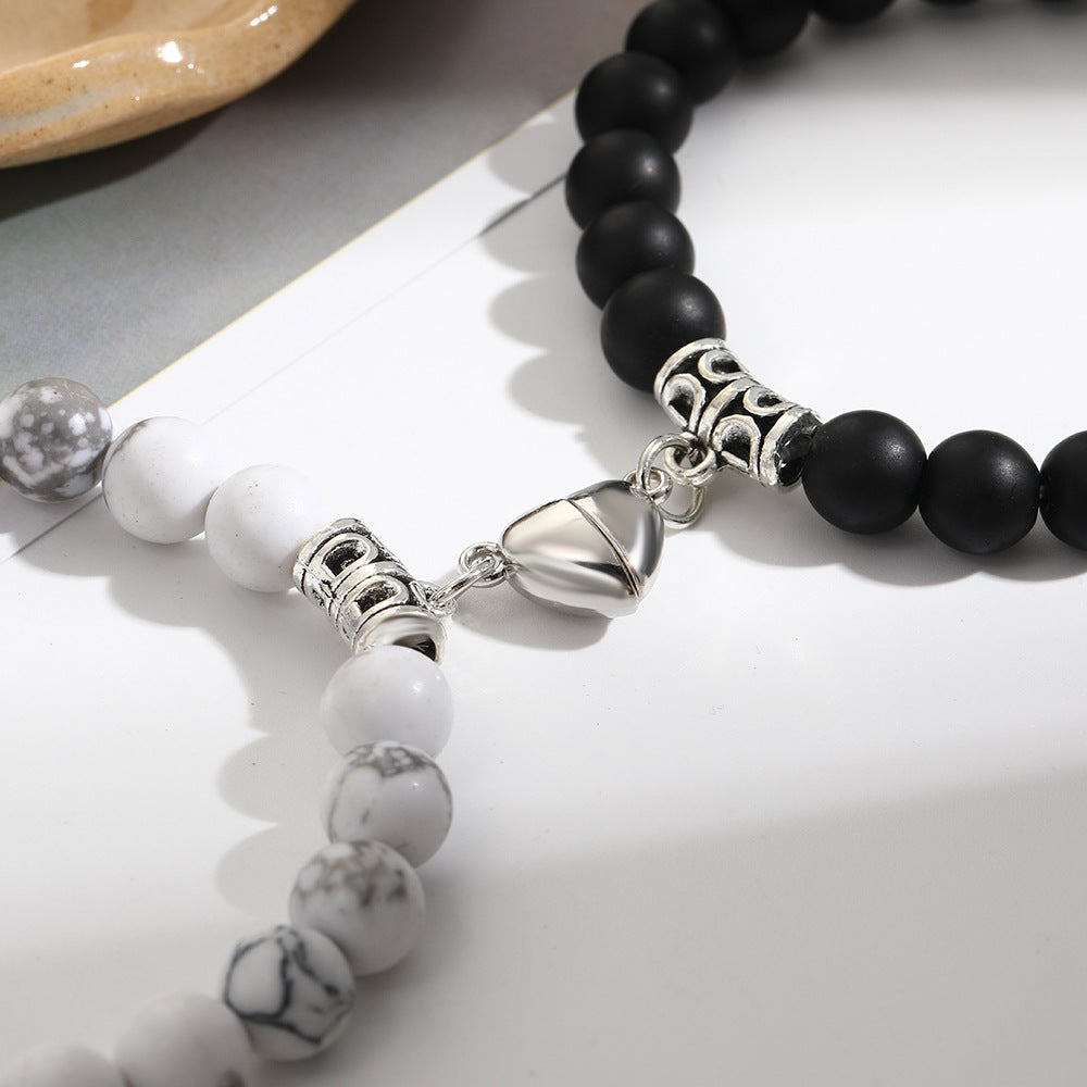 Heart-to-heart suction black turquoise couple bracelet women's niche design ins magnet elastic bracelet set