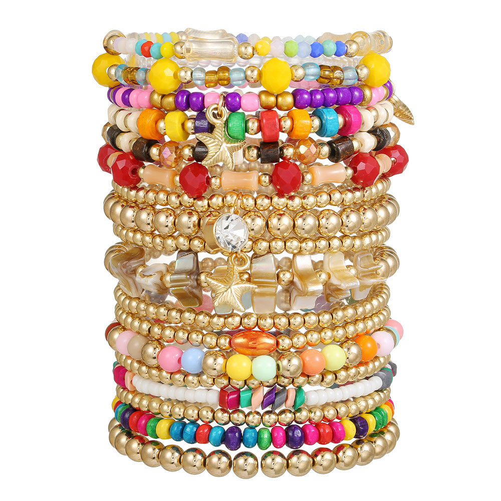 European and American cross-border fashion retro irregular CCB crystal bracelet beaded set Maillard contrasting color stacking bracelet