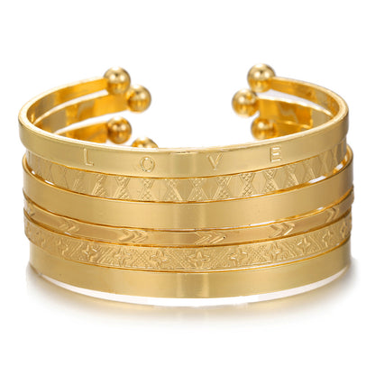Europe and the United States cross-border stacking Bohemian metal bracelet set retro exaggerated mixing and matching hollow love bracelet jewelry