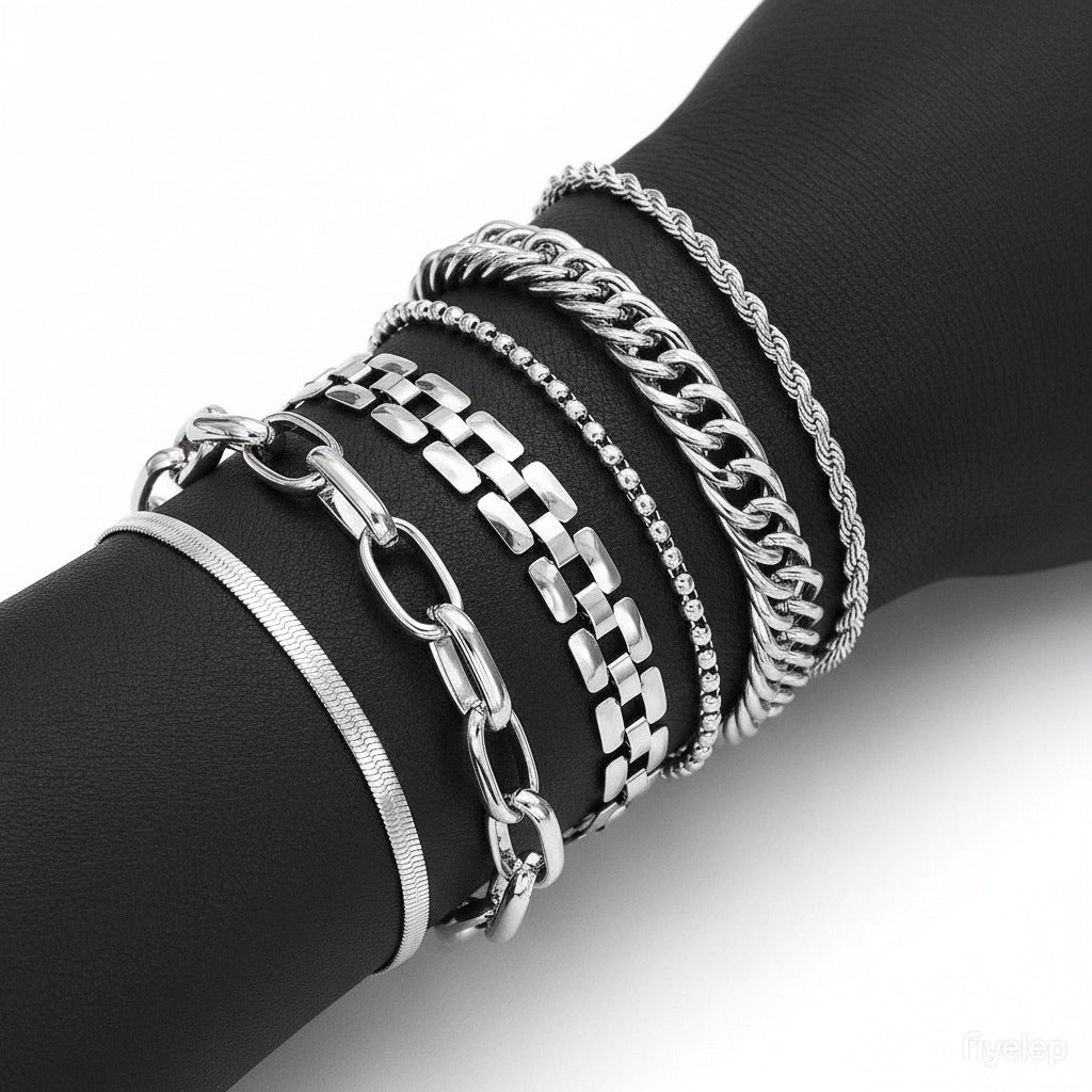 European and American cross-border hot-selling paper clip twist snake bone chain bracelet combination multi-layer women's metal thick chain bracelet