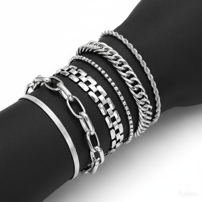 European and American cross-border hot-selling paper clip twist snake bone chain bracelet combination multi-layer women's metal thick chain bracelet