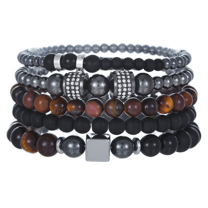 Amazon hot sale natural tiger eye black gallstone men's beaded bracelet, five beads multi-layer set DIY bracelet.