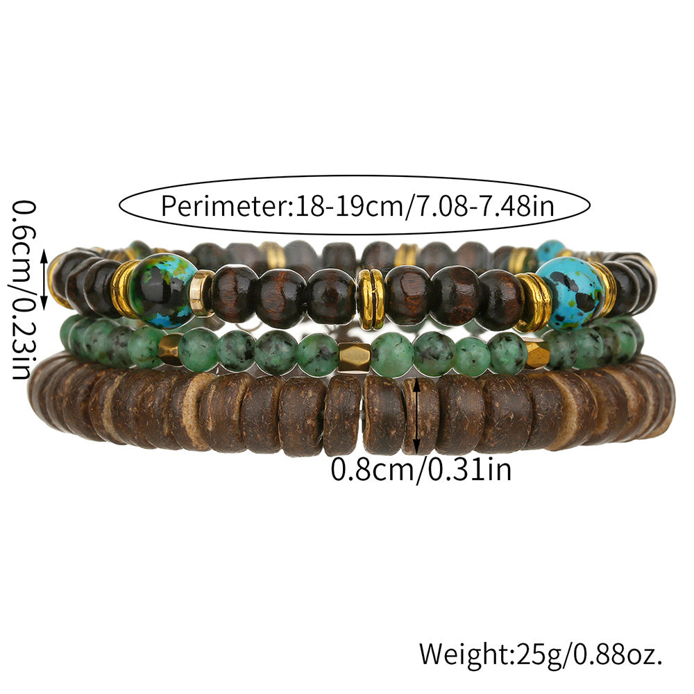 Cross-border supply European, American natural wood beads African turquoise coconut shell elastic bracelet DIY handmade 3-piece wooden bead bracelet