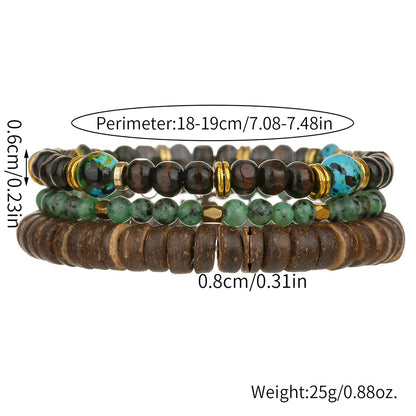 Cross-border supply European, American natural wood beads African turquoise coconut shell elastic bracelet DIY handmade 3-piece wooden bead bracelet