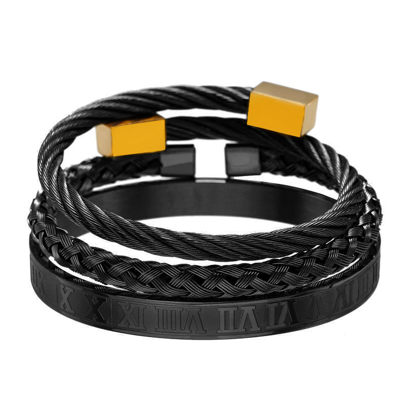 Cross-border European and American retro Roman nail bracelet stainless steel set bracelet men's punk style versatile titanium steel bracelet