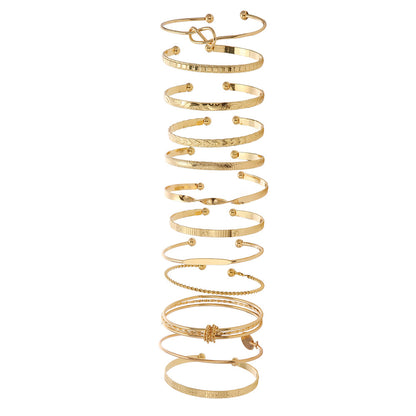 Cross-border European and American hot-selling retro multi-layer rhombus pattern bracelet female exaggerated metal twist twist bracelet 12-piece set