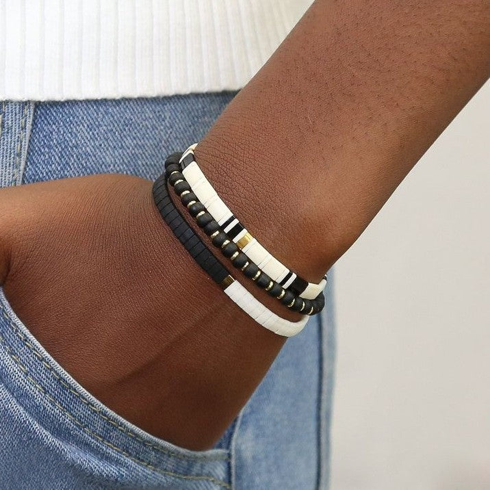 Cross-border TILA pull beads black matte handmade beaded bracelet European and American beach wind ins wind couple friendship bracelet