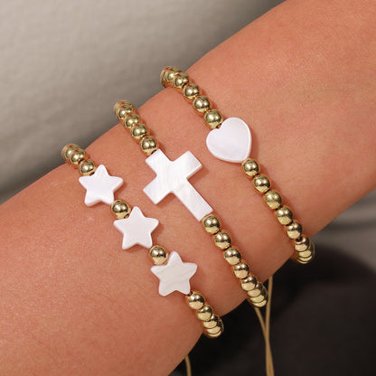 European and American shells love five-pointed star cross bracelet multi-layer stacking adjustable woven couple friendship bracelet women