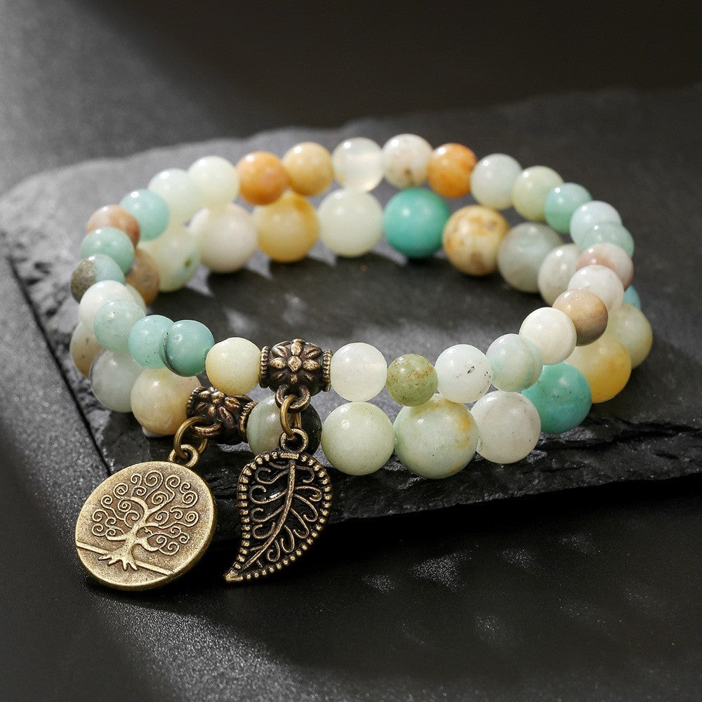 Amazon hot-selling jewelry cross-border supply 8mm turquoise bracelet two-piece set world tree bracelet couple bracelet